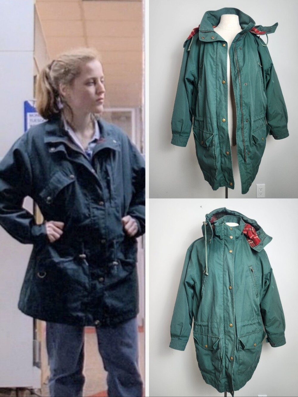 VTG Eddie Bauer Wool Lined Green Jacket Coat Hooded ASO Alt Dana Scully X Files